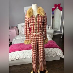 Show Me Your Mumu Zermatt Zip Up (TOP ONLY) - Brown Geo Jacquard with Faux Fur